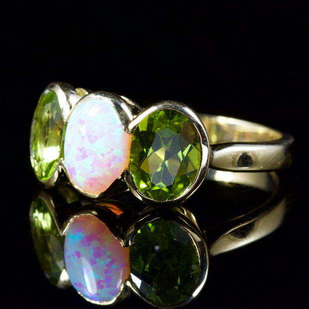 Peridot Opal Trilogy Ring 9Ct Gold Ring