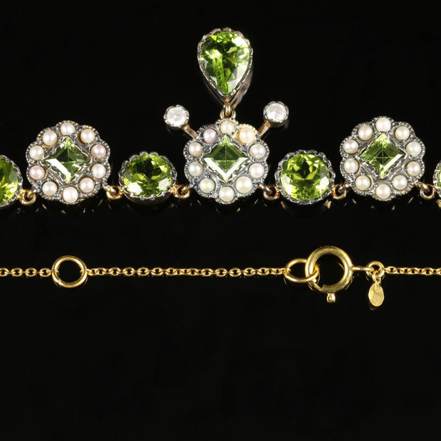Peridot Pearl Diamond Necklace 9Ct Gold