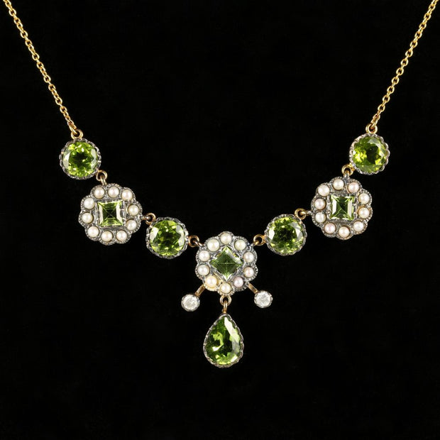 Peridot Pearl Diamond Necklace 9Ct Gold