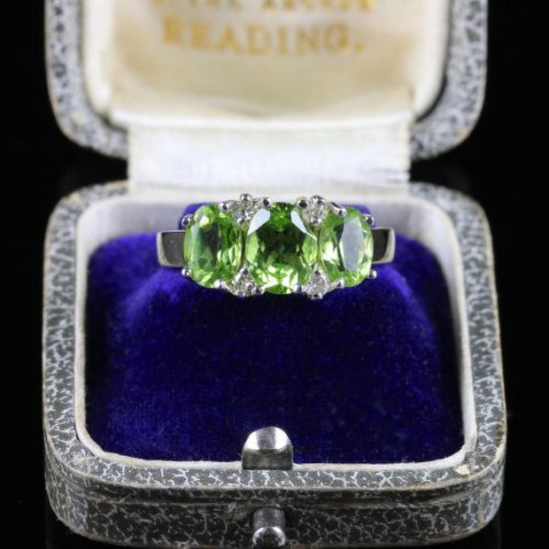 Peridot Diamond Trilogy Ring 3.10ct