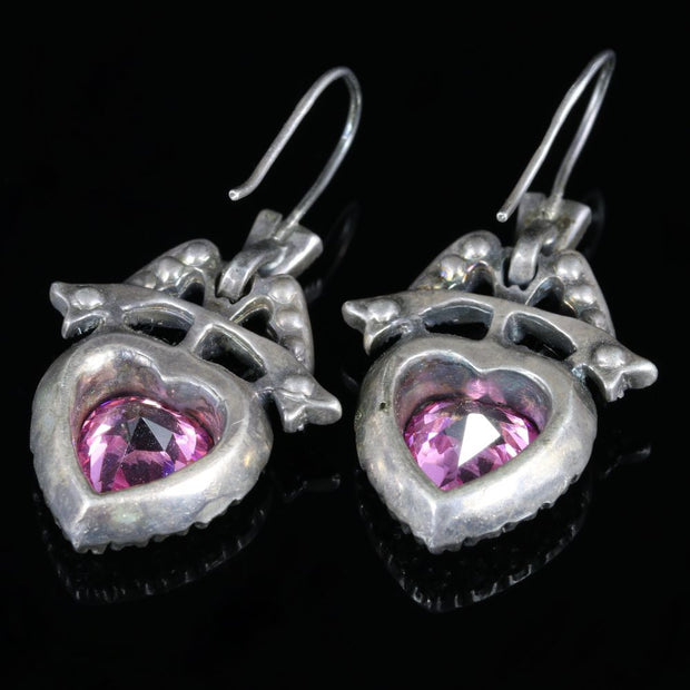 Pink Heart Paste Silver Earrings