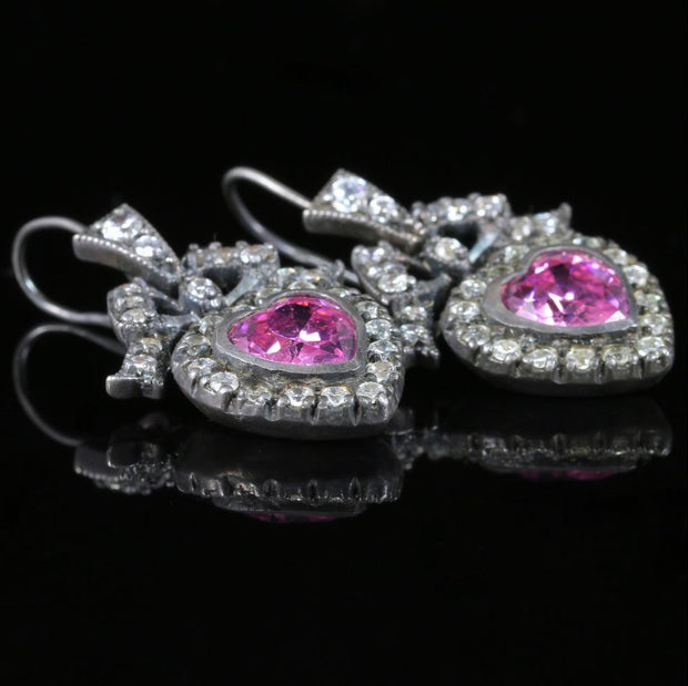 Pink Heart Paste Silver Earrings