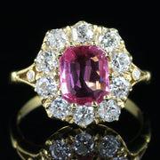 Pink Sapphire Diamond Cluster Ring 18Ct Gold