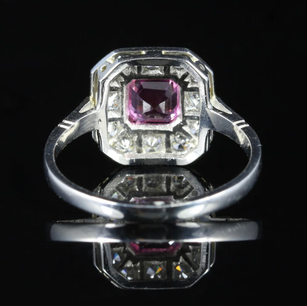 Pink Sapphire Diamond Ring 18Ct White Gold Princess Cut Sapphire
