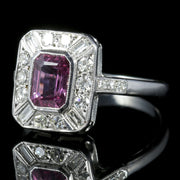 Pink Sapphire Diamond Ring Emerald Cut Sapphire 18Ct White Gold