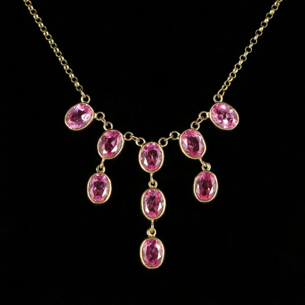 Pink Topaz Gold Necklace 9Ct Gold