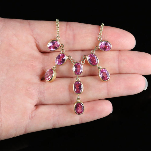 Pink Topaz Gold Necklace 9Ct Gold