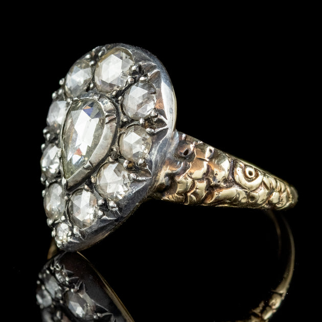 Georgian Style Rose Cut Diamond Cluster Ring 18ct Gold Silver 2.10ct O ...