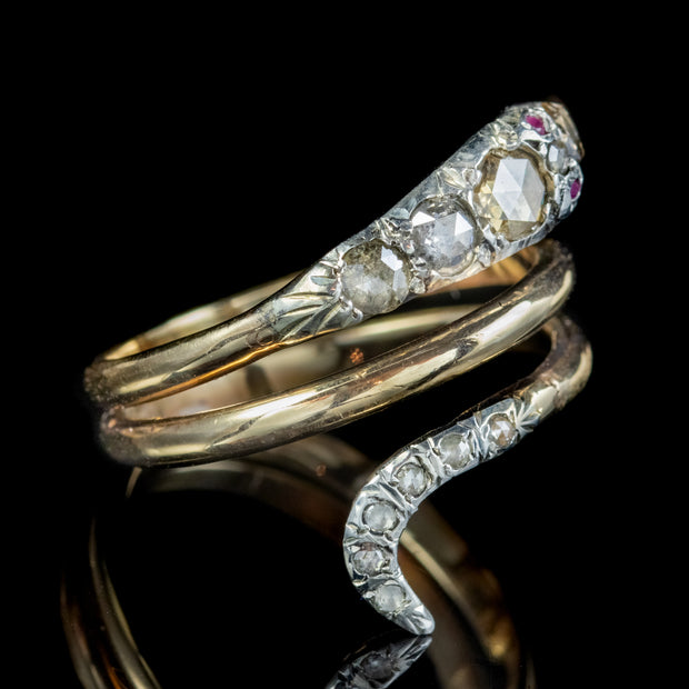 Rose Cut Diamond Coiled Snake Ring 18Ct Gold Silver