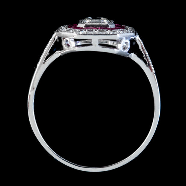 Ruby Diamond Cluster Ring 18ct White Gold 1.35ct Asscher Cut Diamond