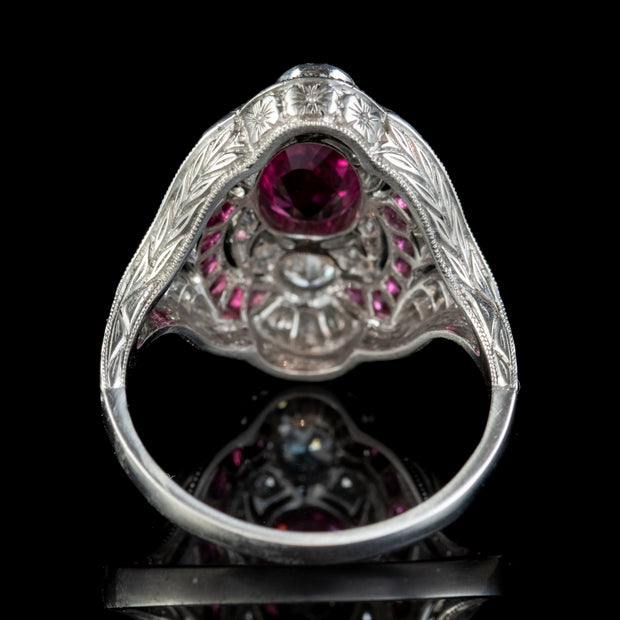 RUBY DIAMOND CLUSTER RING PLATINUM 2CT OF RUBY 1CT OF DIAMOND BACK