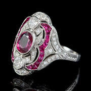 RUBY DIAMOND CLUSTER RING PLATINUM 2CT OF RUBY 1CT OF DIAMOND SIDE