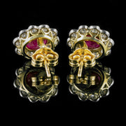 Ruby Diamond Cluster Earrings 18Ct Gold