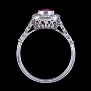 Art Deco Style Ruby Diamond Cluster Engagement Ring Platinum 0.80Ct Ruby 1Ct Diamond