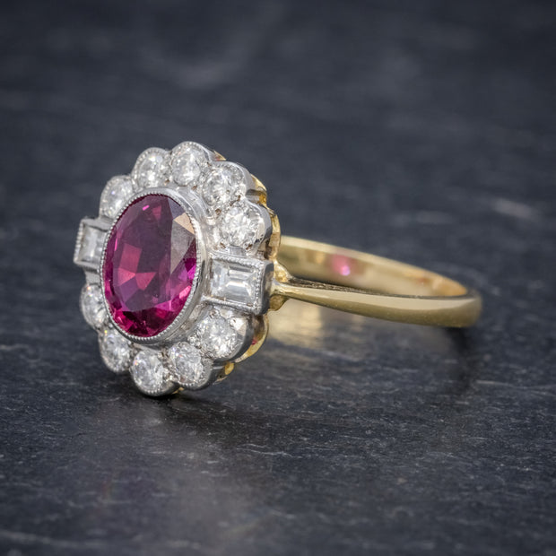 Victorian Style Ruby Diamond Cluster Ring 1.60Ct Ruby 1Ct Diamonds