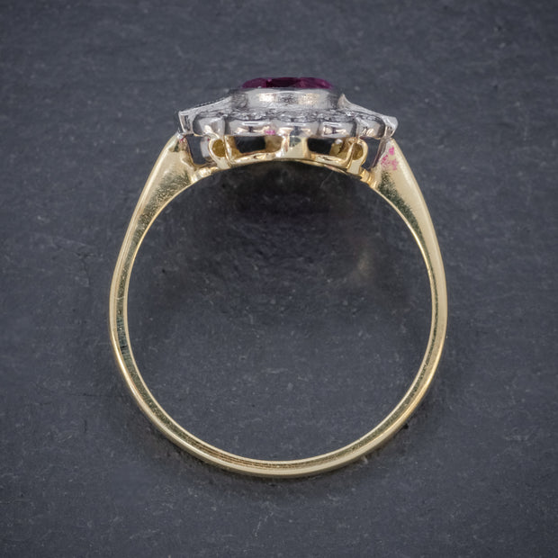Victorian Style Ruby Diamond Cluster Ring 1.60Ct Ruby 1Ct Diamonds