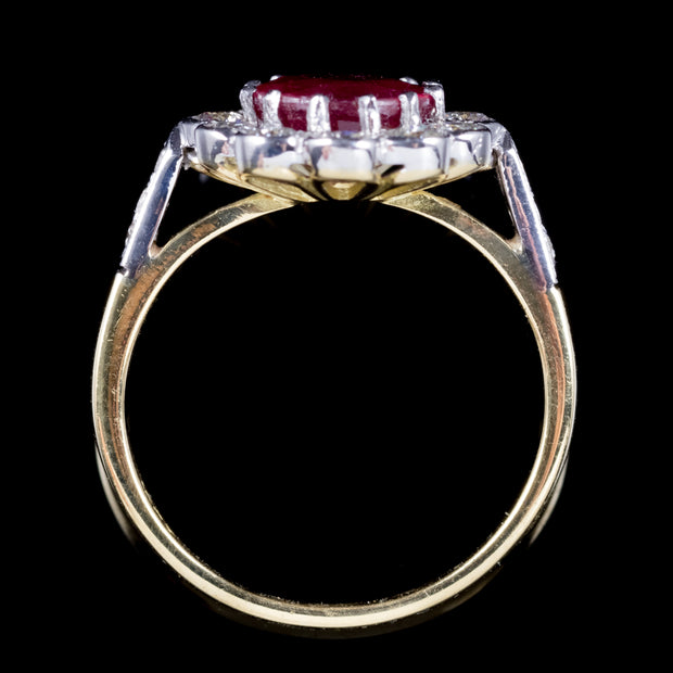 Edwardian Style Ruby Diamond Cluster Ring 3ct Ruby