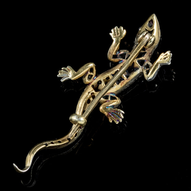 Ruby Diamond Lizard Brooch Silver 18Ct Gold
