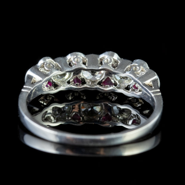Art Deco Style Ruby Diamond Ring 18Ct White Gold Eternity Ring 0.85Ct Old Cut Diamond