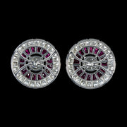 Ruby Diamond Target Stud Earrings Platinum 3.50ct Of Diamond 1.60ct Of Ruby