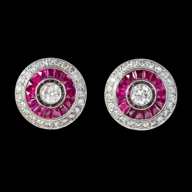 Ruby Diamond Target Stud Earrings Platinum 3.50ct Of Diamond 1.60ct Of Ruby