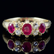 Ruby Diamond Trilogy Ring Rose Cut Diamonds 18Ct Gold