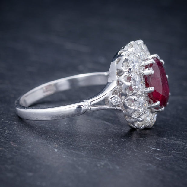 Ruby Diamond Cluster Ring 18Ct White Gold 2.60Ct Ruby