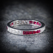 Art Deco Style Ruby Diamond Eternity Ring 18Ct White Gold