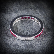 Art Deco Style Ruby Diamond Eternity Ring 18Ct White Gold