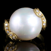 Retro Large Mabe Pearl Diamond 14Ct Gold Ring