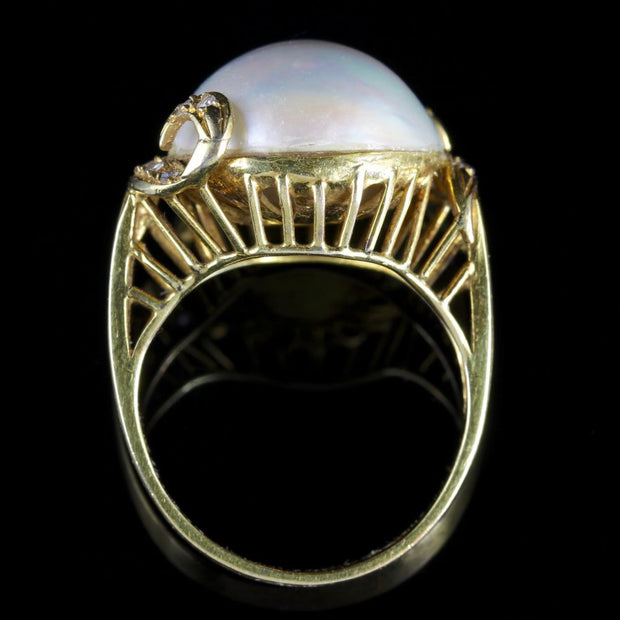 Retro Large Mabe Pearl Diamond 14Ct Gold Ring