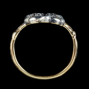Rose Cut Diamond Double Heart Ring 18ct Gold Silver 