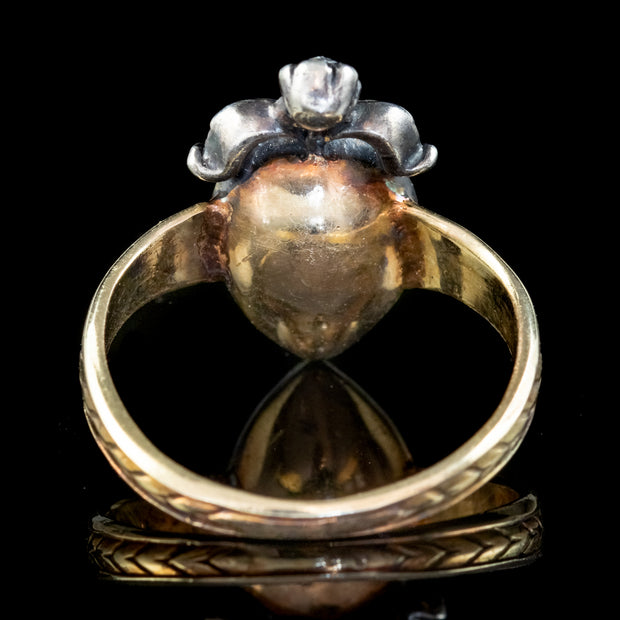 Rose Cut Diamond Fleur De Lis Ring 18ct Gold Silver 