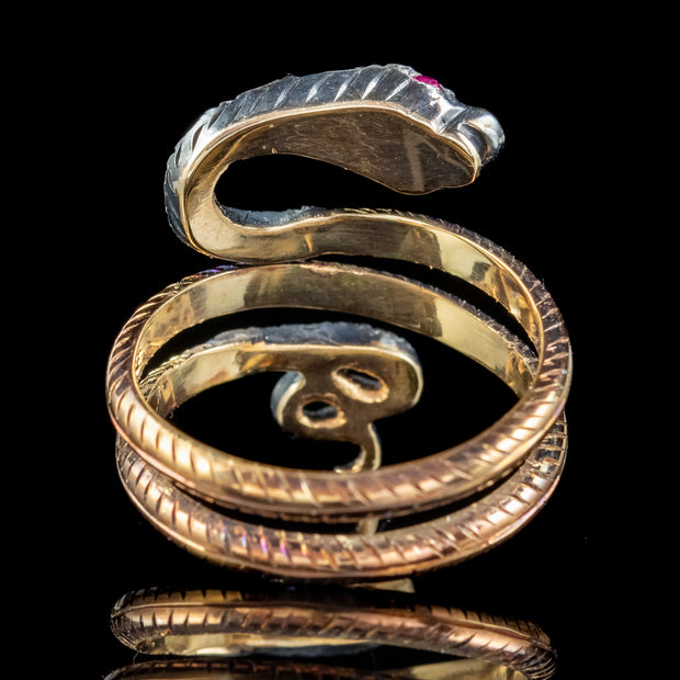 Rose Cut Diamond Snake Ring 18ct Gold Silver 1ct Of Diamond
