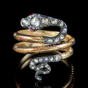Rose Cut Diamond Snake Ring 18ct Gold Silver 1ct Of Diamond