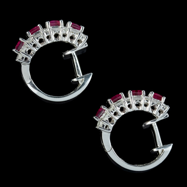 Ruby Diamond Half Hoop Earrings 18ct White Gold 1.20ct Of Ruby 3ct Of Diamond