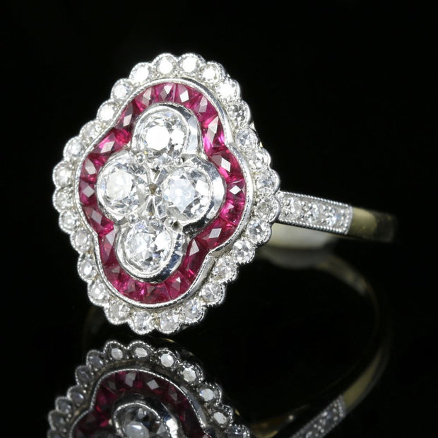 Ruby Diamond Cluster Engagement Ring 18Ct White And Yellow Gold