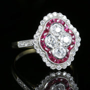 Ruby Diamond Cluster Engagement Ring 18Ct White And Yellow Gold