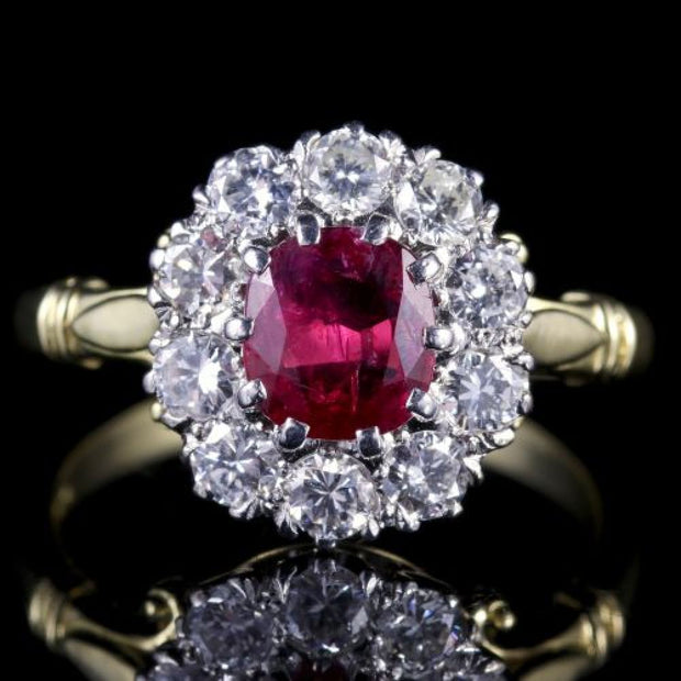 Ruby Diamond Cluster Ring 18Ct Gold Engagement Ring