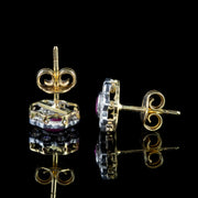 Ruby Diamond Cluster Stud Earrings 18Ct Gold