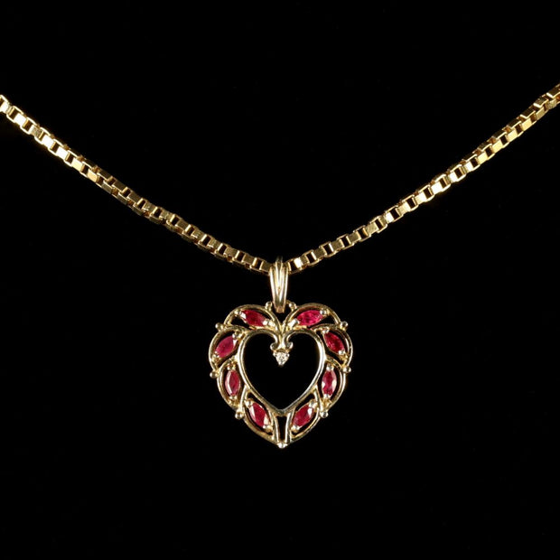 Ruby Diamond Heart Gold Pendant 9Ct Gold Chain
