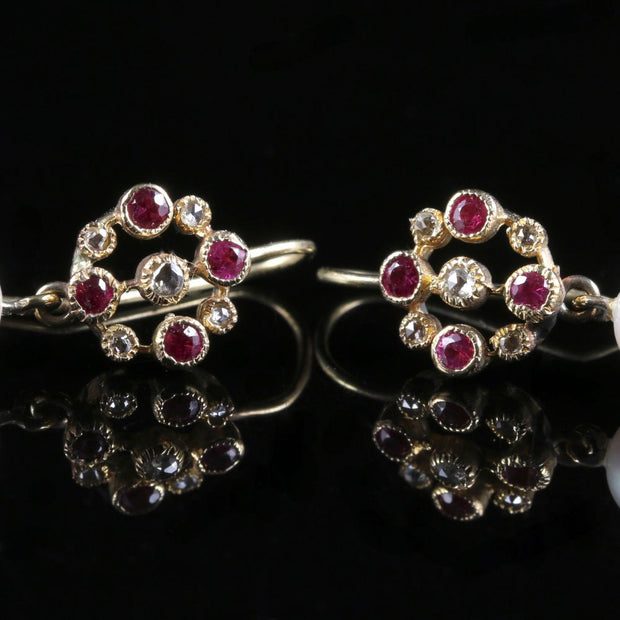 Ruby Diamond Pearl Earrings 15Ct Gold