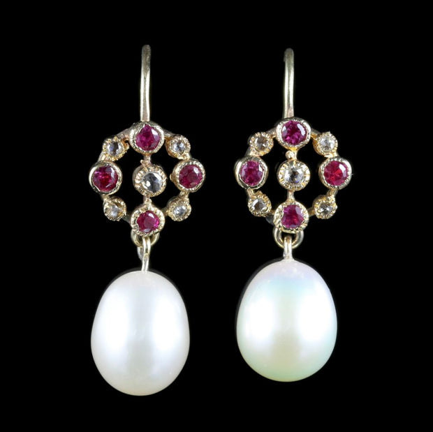 Ruby Diamond Pearl Earrings 15Ct Gold