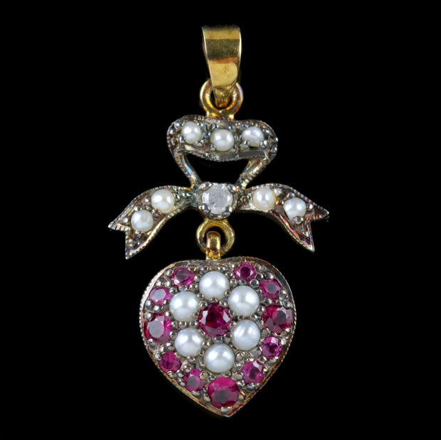 Ruby Pearl Heart Pendant 18Ct Gold Silver