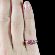 Pink Sapphire Trilogy Ring Diamond 9Ct Gold