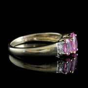 Pink Sapphire Trilogy Ring Diamond 9Ct Gold