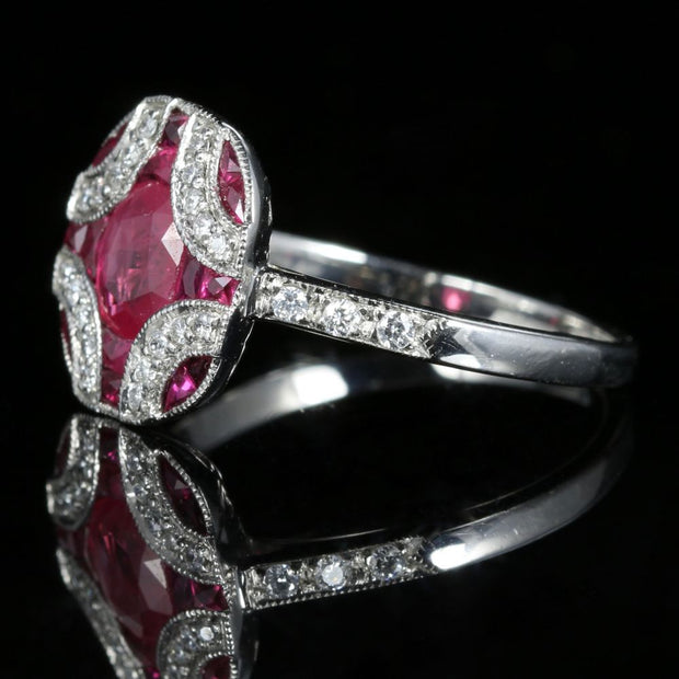 Ruby And Diamond Ring 18Ct White Gold Beautiful Cluster