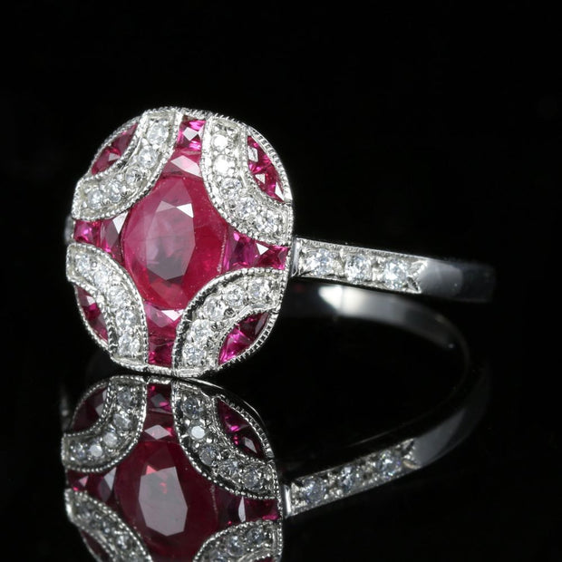 Ruby And Diamond Ring 18Ct White Gold Beautiful Cluster