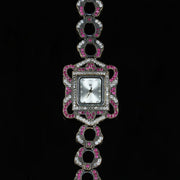 Art Deco Style Ruby Paste Watch Sterling Silver 8ct Of Ruby