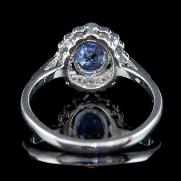 Edwardian Style Sapphire Diamond Cluster Ring Platinum 0.70ct Sapphire